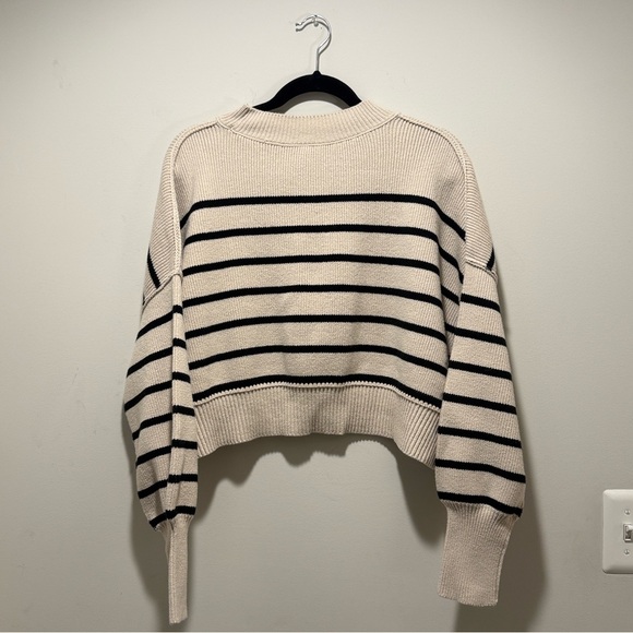 Free People Easy Street Crop Sweater | Size S | Cream & Black Stripes - Picture 3 of 5